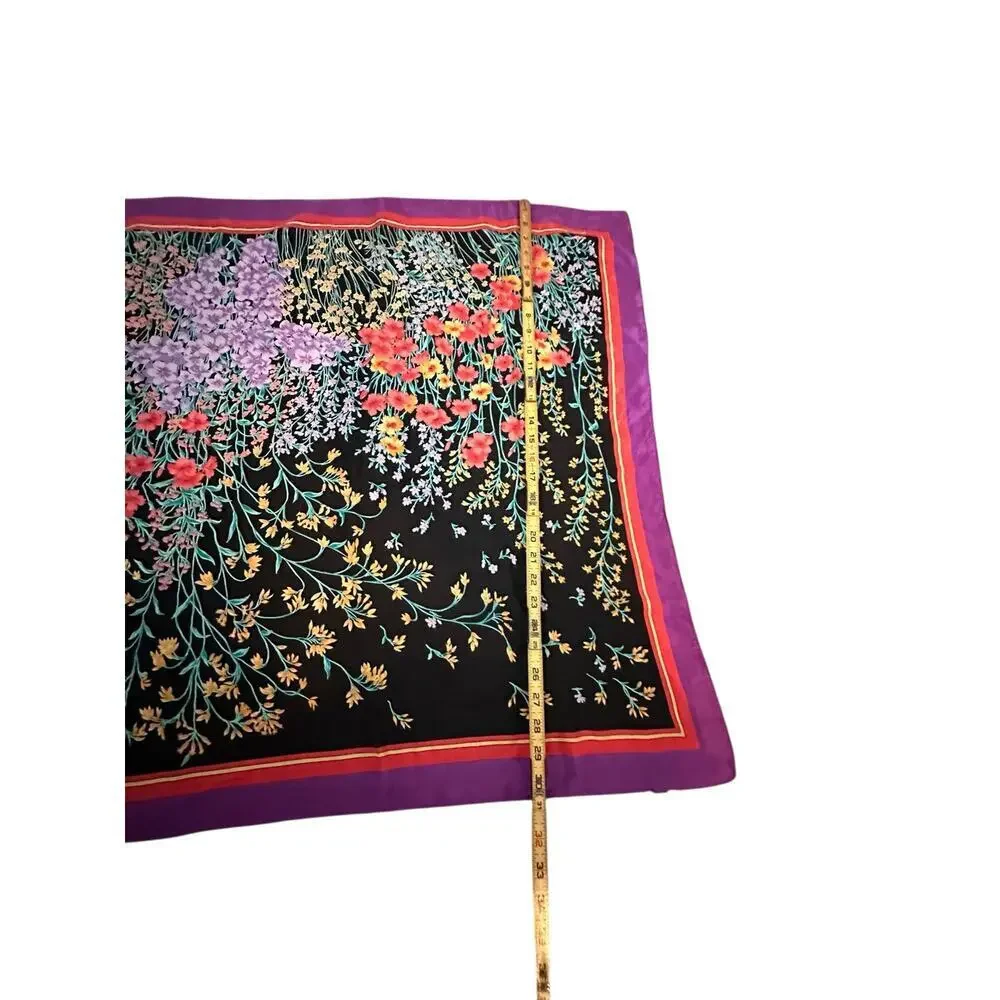Vintage Women's Multicolor Floral Print Square Silk Scarf